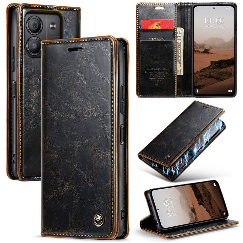 CaseMe Xiaomi Redmi Note 13 5G Luxury Wallet Magnetic Case Coffee - Click Image to Close