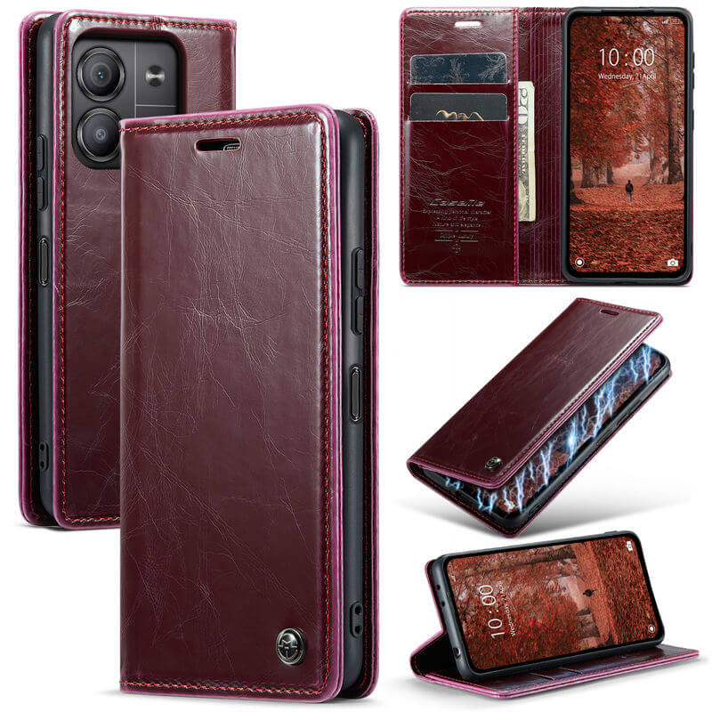 CaseMe Xiaomi Redmi Note 13 5G Luxury Wallet Magnetic Case Red - Click Image to Close