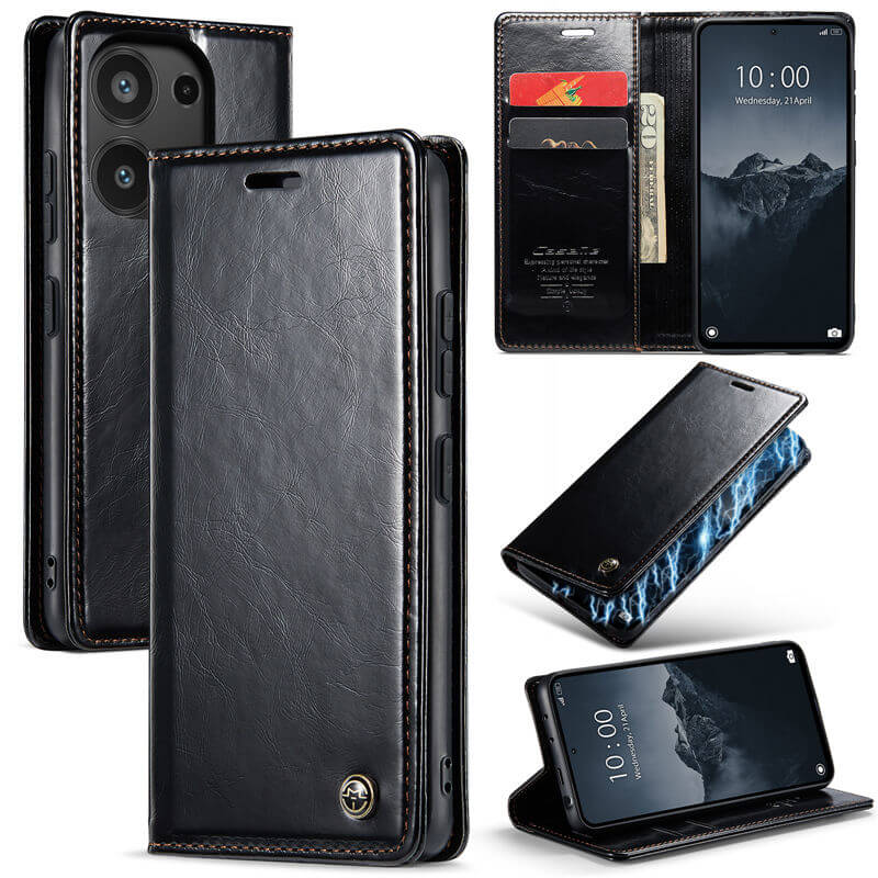 CaseMe Xiaomi Redmi Note 13 Pro 4G Luxury Wallet Magnetic Case Black