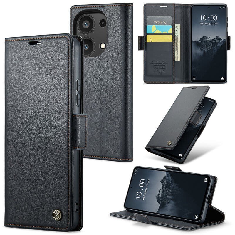 CaseMe Xiaomi Redmi Note 13 Pro 4G Wallet RFID Blocking Magnetic Buckle Case Black