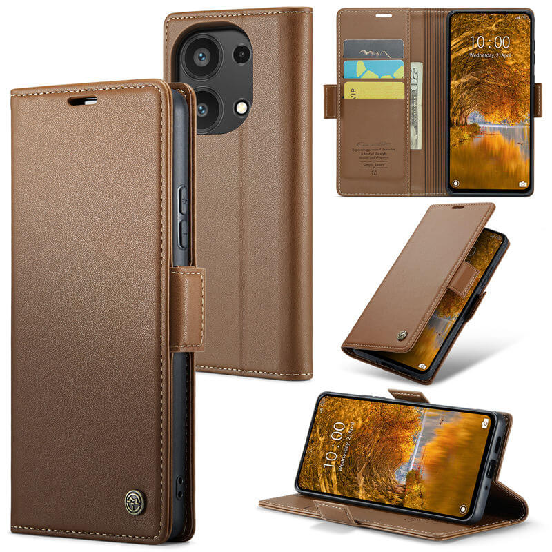 CaseMe Xiaomi Redmi Note 13 Pro 4G Wallet RFID Blocking Magnetic Buckle Case Brown