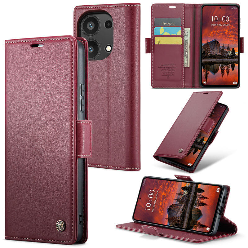 CaseMe Xiaomi Redmi Note 13 Pro 4G Wallet RFID Blocking Magnetic Buckle Case Red
