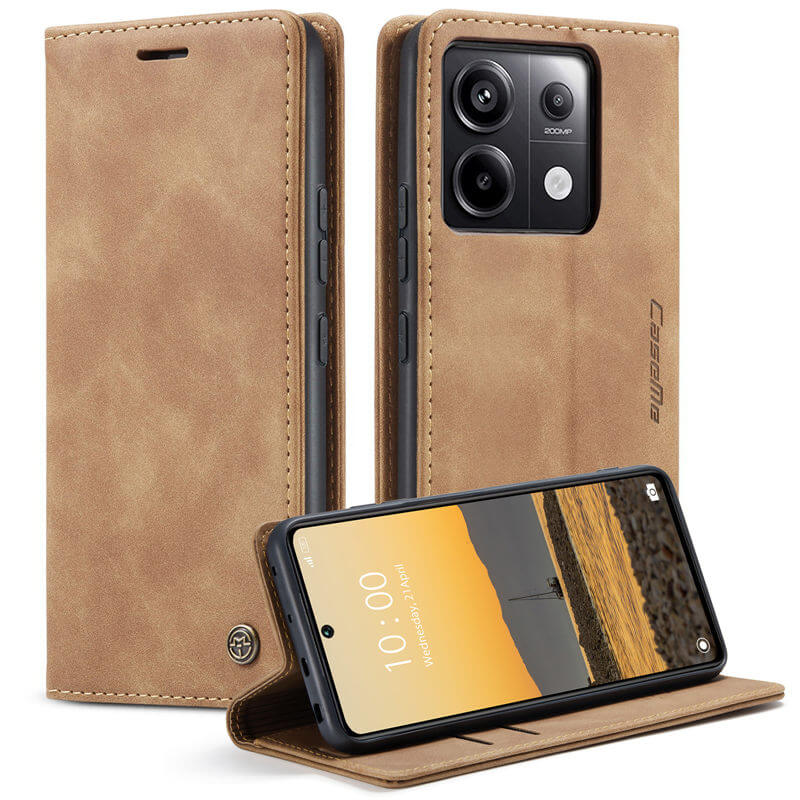 CaseMe Xiaomi Redmi Note 13 Pro 5G Wallet Suede Leather Case Brown - Click Image to Close