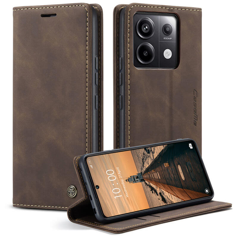 CaseMe Xiaomi Redmi Note 13 Pro 5G Wallet Suede Leather Case Coffee - Click Image to Close