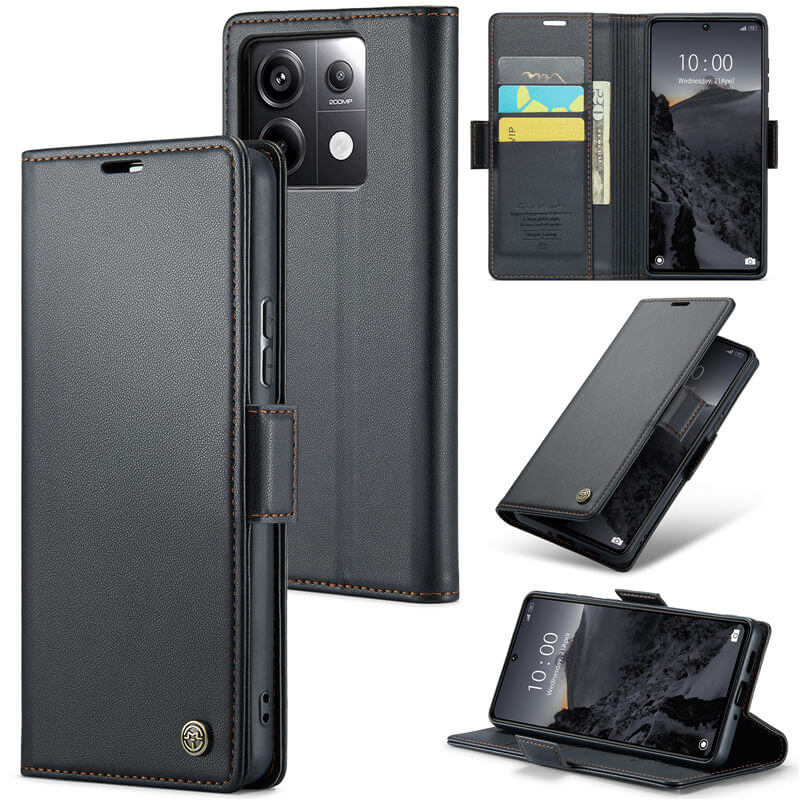 CaseMe Xiaomi Redmi Note 13 Pro 5G Wallet RFID Blocking Magnetic Buckle Case Black - Click Image to Close
