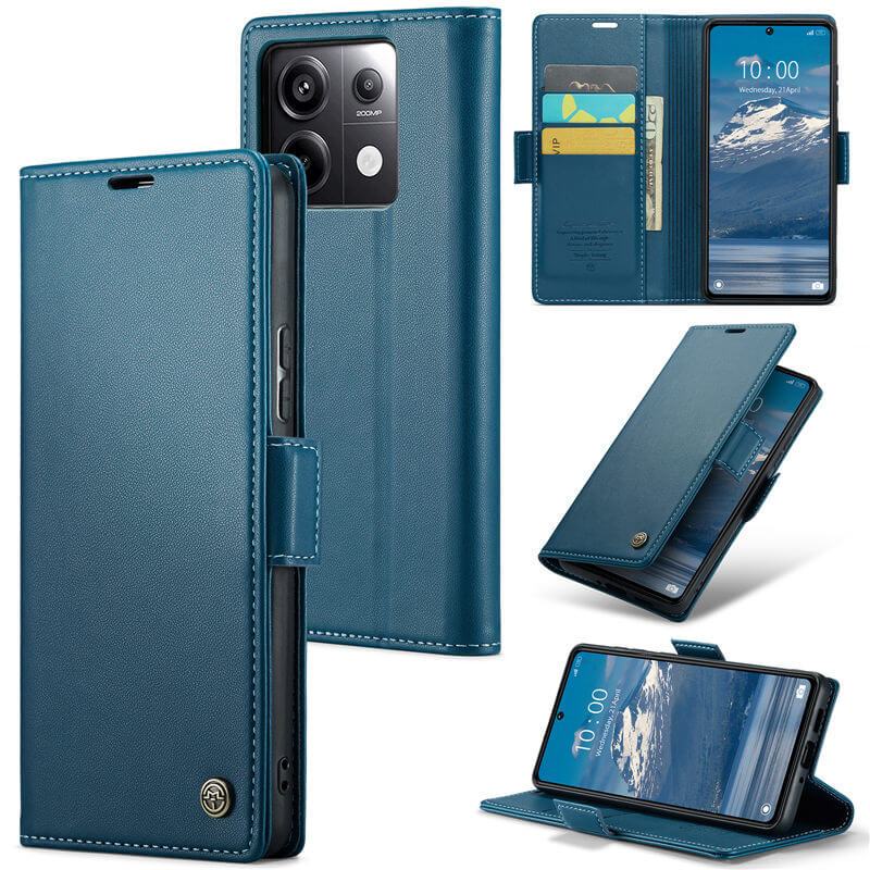 CaseMe Xiaomi Redmi Note 13 Pro 5G Wallet RFID Blocking Magnetic Buckle Case Blue - Click Image to Close