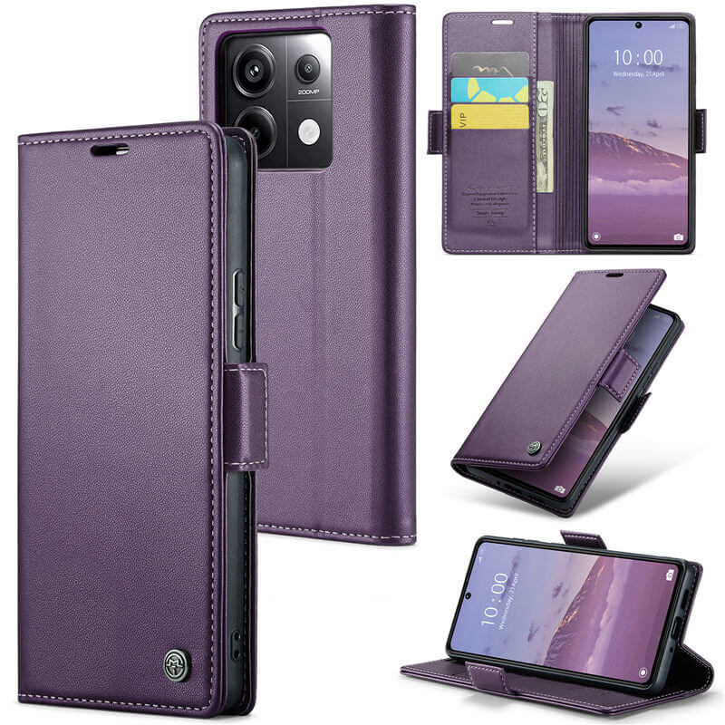 CaseMe Xiaomi Redmi Note 13 Pro 5G Wallet RFID Blocking Magnetic Buckle Case Purple