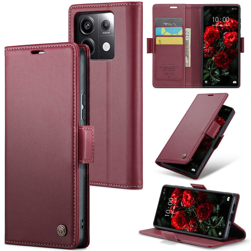 CaseMe Xiaomi Redmi Note 13 Pro 5G Wallet RFID Blocking Magnetic Buckle Case Red - Click Image to Close