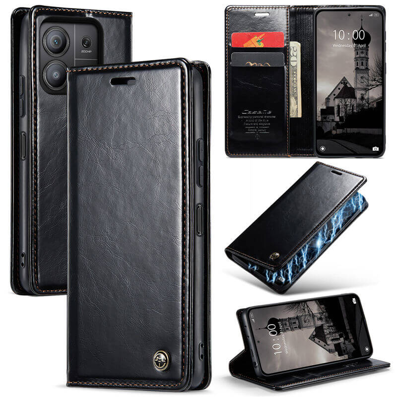 CaseMe Xiaomi Redmi Note 13 Pro 5G Luxury Wallet Magnetic Case Black - Click Image to Close