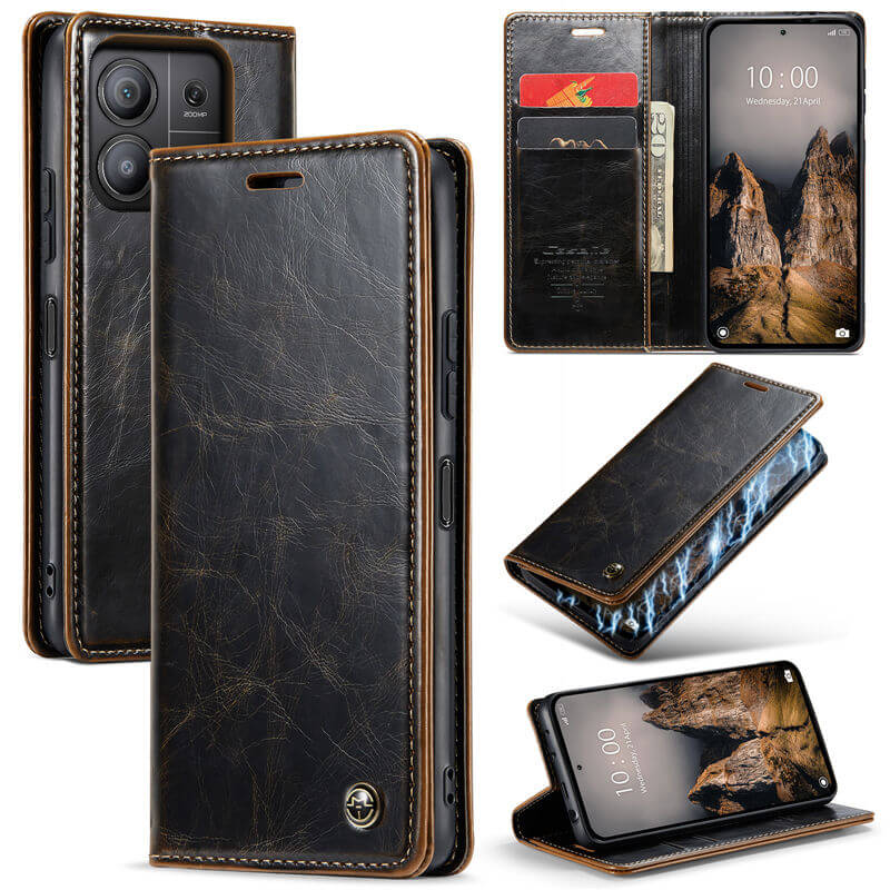 CaseMe Xiaomi Redmi Note 13 Pro 5G Luxury Wallet Magnetic Case Coffee - Click Image to Close