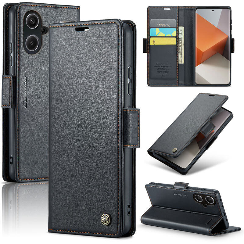 CaseMe Xiaomi Redmi Note 13 Pro Plus 5G Wallet RFID Blocking Magnetic Buckle Case Black