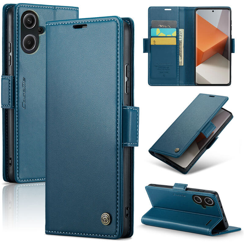 CaseMe Xiaomi Redmi Note 13 Pro Plus 5G Wallet RFID Blocking Magnetic Buckle Case Blue