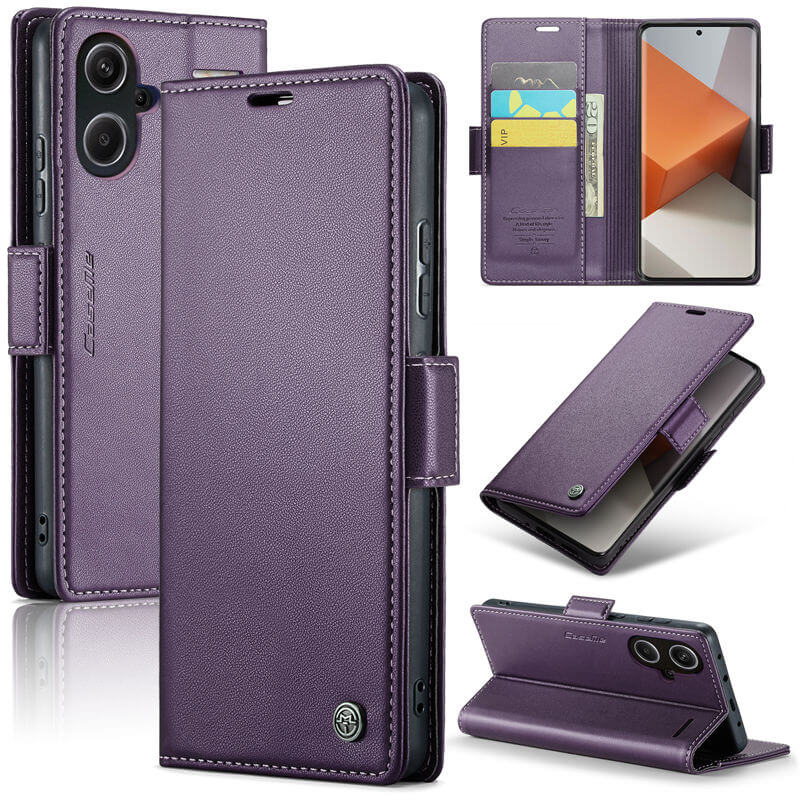CaseMe Xiaomi Redmi Note 13 Pro Plus 5G Wallet RFID Blocking Magnetic Buckle Case Purple