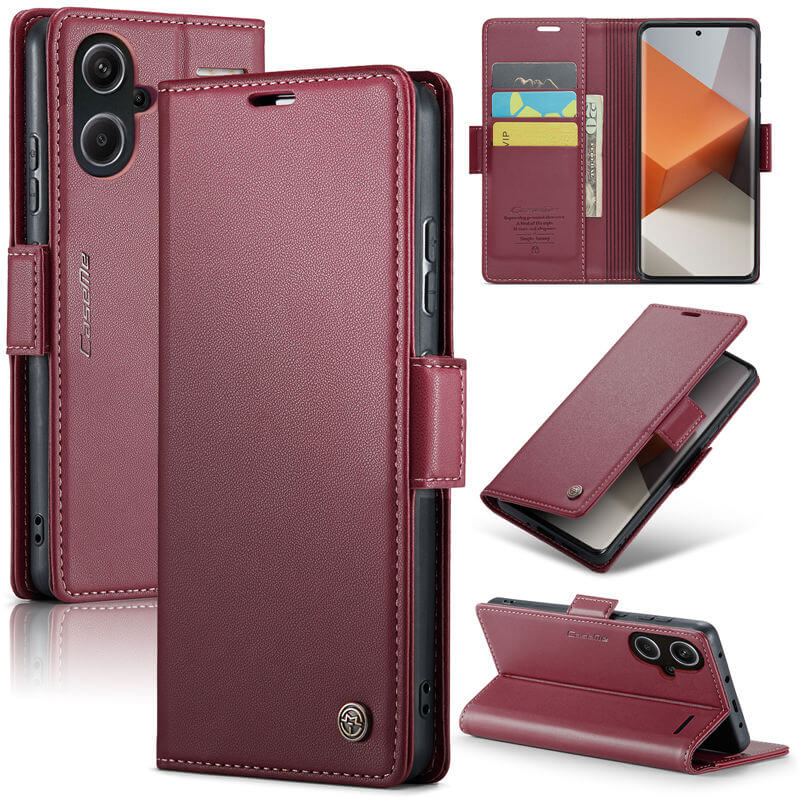 CaseMe Xiaomi Redmi Note 13 Pro Plus 5G Wallet RFID Blocking Magnetic Buckle Case Red - Click Image to Close