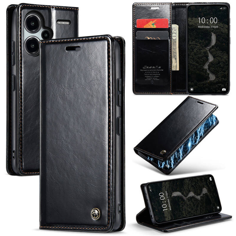 CaseMe Xiaomi Redmi Note 13 Pro Plus 5G Luxury Wallet Magnetic Case Black