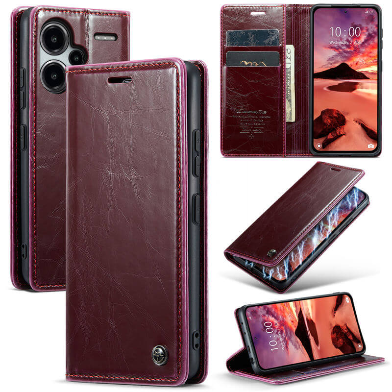 CaseMe Xiaomi Redmi Note 13 Pro Plus 5G Luxury Wallet Magnetic Case Red - Click Image to Close