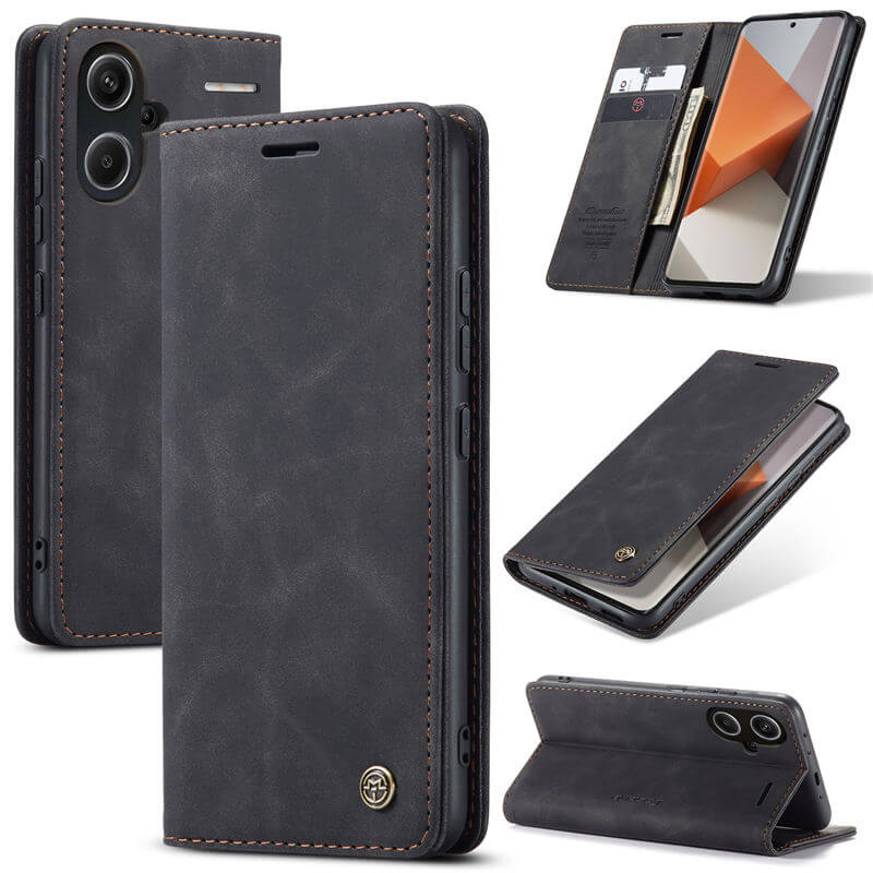 CaseMe Xiaomi Redmi Note 13 Pro Plus 5G Wallet Suede Leather Case Black