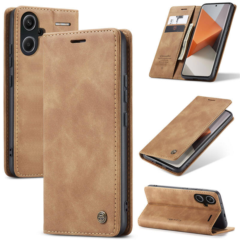 CaseMe Xiaomi Redmi Note 13 Pro Plus 5G Wallet Suede Leather Case Brown