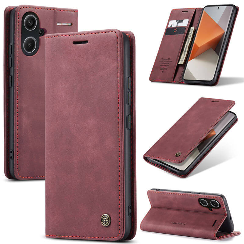 CaseMe Xiaomi Redmi Note 13 Pro Plus 5G Wallet Suede Leather Case Red - Click Image to Close