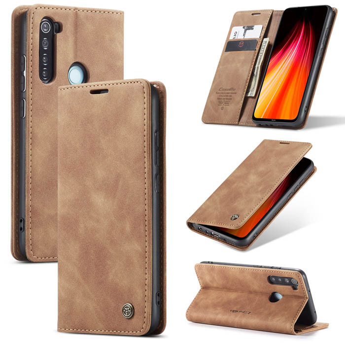 CaseMe Xiaomi Redmi Note 8 Wallet Kickstand Magnetic Case Brown - Click Image to Close
