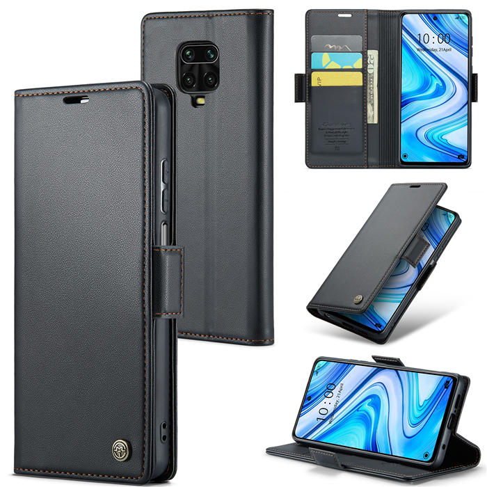 CaseMe Xiaomi Redmi Note 9S/Redmi Note 9 Pro/Redmi Note 9 Pro Max Wallet RFID Blocking Magnetic Buckle Case Black