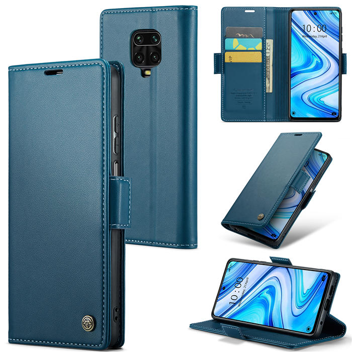 CaseMe Xiaomi Redmi Note 9S/Redmi Note 9 Pro/Redmi Note 9 Pro Max Wallet RFID Blocking Magnetic Buckle Case Blue