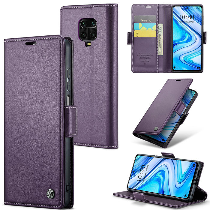 CaseMe Xiaomi Redmi Note 9S/Redmi Note 9 Pro/Redmi Note 9 Pro Max Wallet RFID Blocking Magnetic Buckle Case Purple