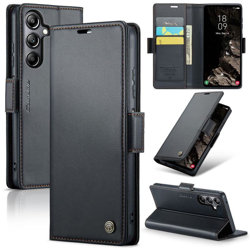 CaseMe Samsung Galaxy A05S Wallet RFID Blocking Magnetic Buckle Case Black