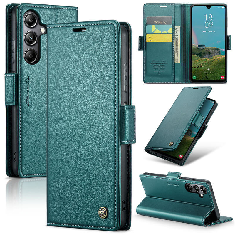 CaseMe Samsung Galaxy A05S Wallet RFID Blocking Magnetic Buckle Case Green - Click Image to Close