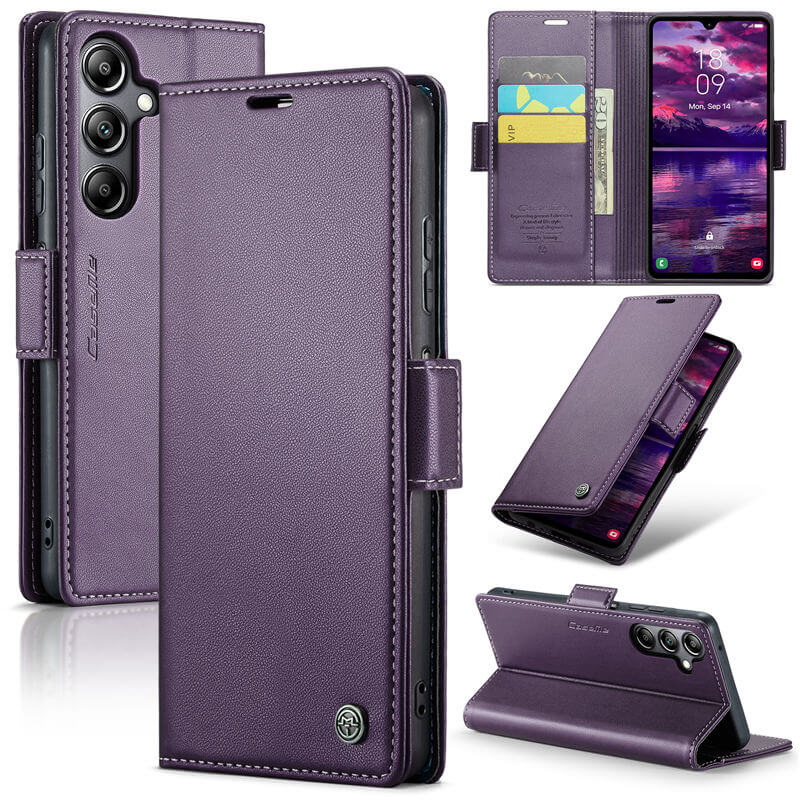 CaseMe Samsung Galaxy A05S Wallet RFID Blocking Magnetic Buckle Case Purple - Click Image to Close