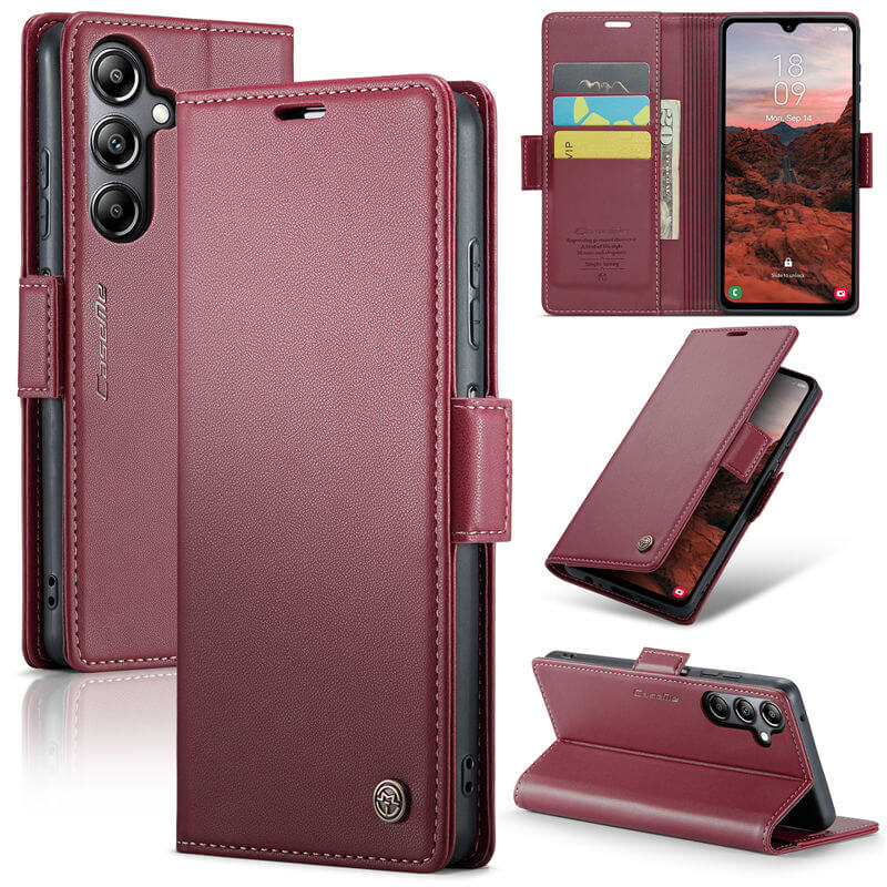 CaseMe Samsung Galaxy A05S Wallet RFID Blocking Magnetic Buckle Case Red - Click Image to Close