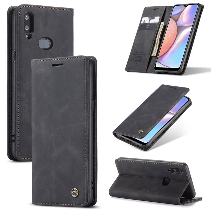 CaseMe Samsung Galaxy A10S Wallet Kickstand Magnetic Case Black - Click Image to Close