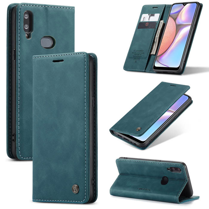 CaseMe Samsung Galaxy A10S Wallet Kickstand Magnetic Case Blue - Click Image to Close