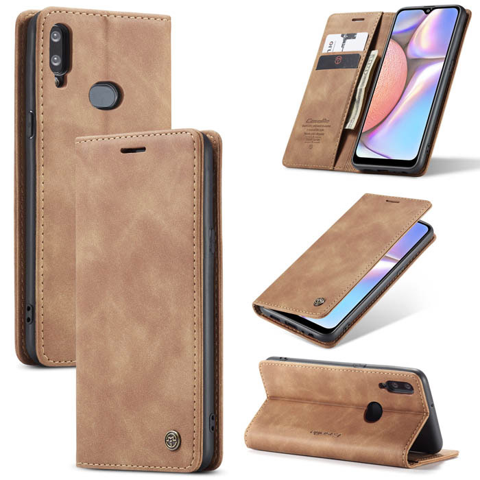 CaseMe Samsung Galaxy A10S Wallet Kickstand Magnetic Case Brown - Click Image to Close