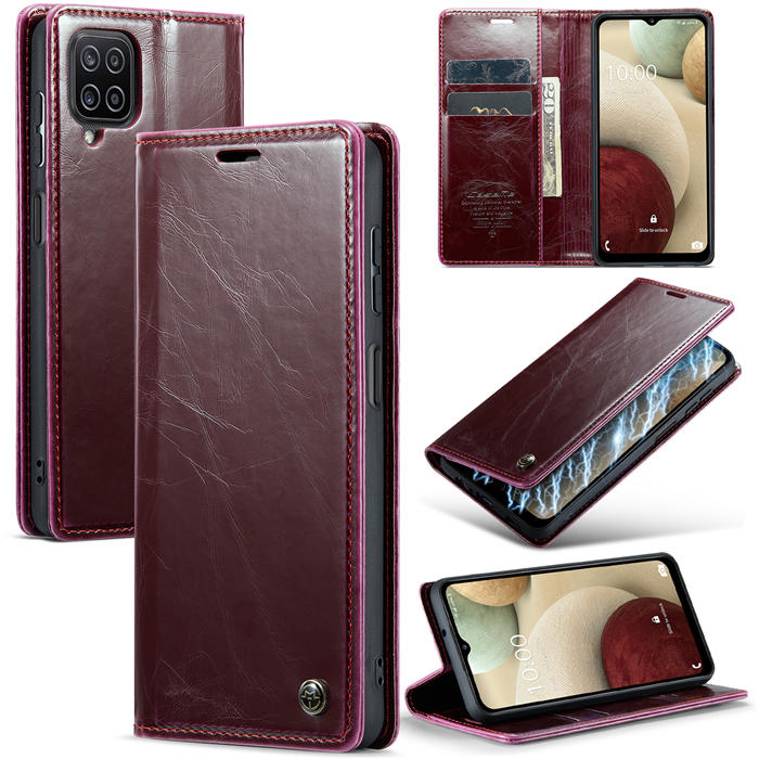 CaseMe Samsung Galaxy A12 Wallet Kickstand Magnetic Case Red - Click Image to Close