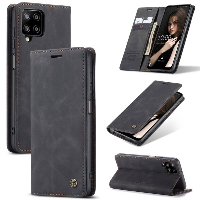 CaseMe Samsung Galaxy A12 5G Wallet Kickstand Magnetic Case Black - Click Image to Close
