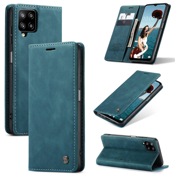CaseMe Samsung Galaxy A12 5G Wallet Kickstand Magnetic Case Blue - Click Image to Close