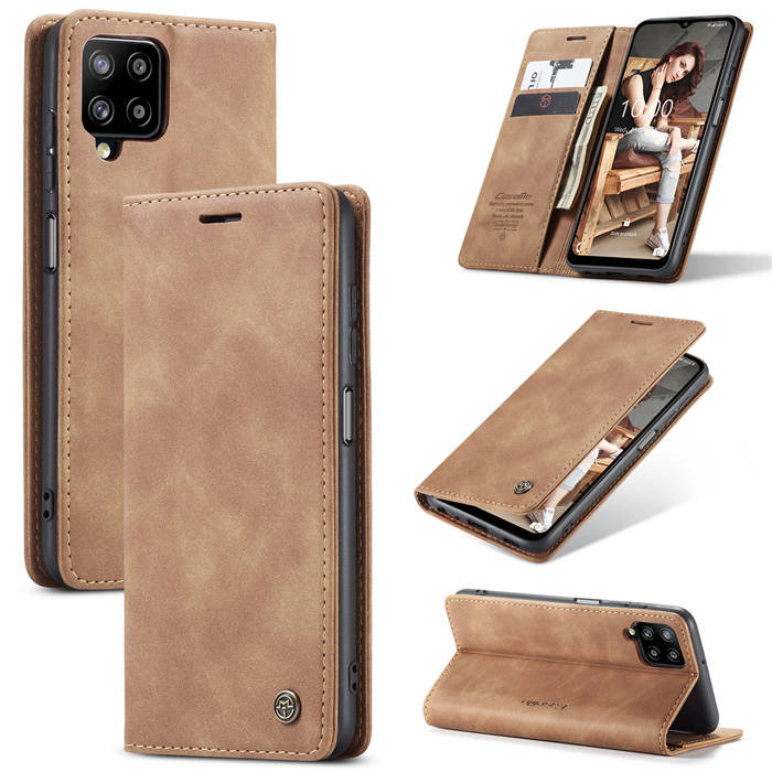CaseMe Samsung Galaxy A12 5G Wallet Kickstand Magnetic Case Brown - Click Image to Close