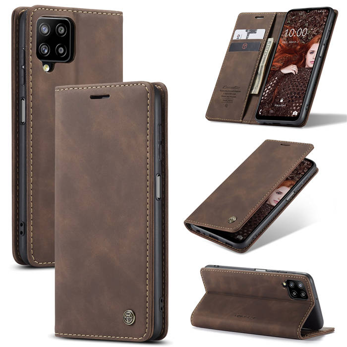 CaseMe Samsung Galaxy A12 5G Wallet Kickstand Magnetic Case Coffee - Click Image to Close
