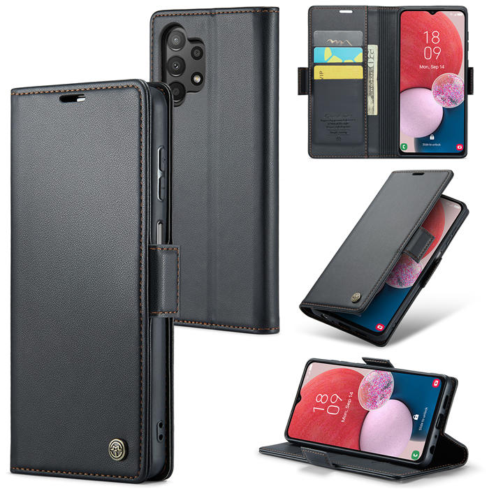 CaseMe Samsung Galaxy A13 4G/5G Wallet RFID Blocking Magnetic Buckle Case Black - Click Image to Close