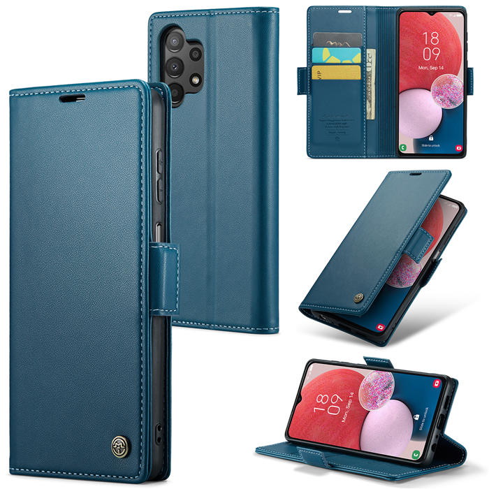 CaseMe Samsung Galaxy A13 4G/5G Wallet RFID Blocking Magnetic Buckle Case Blue - Click Image to Close