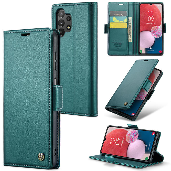 CaseMe Samsung Galaxy A13 4G/5G Wallet RFID Blocking Magnetic Buckle Case Green - Click Image to Close