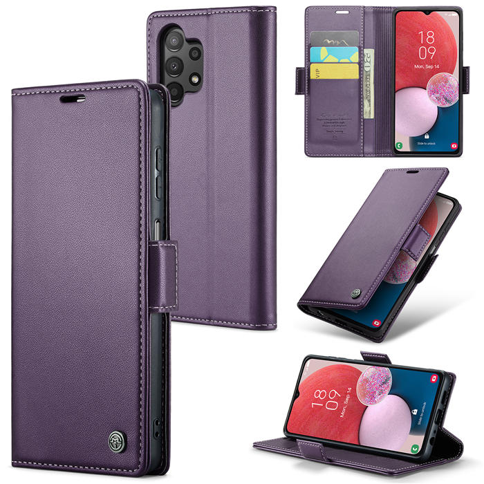 CaseMe Samsung Galaxy A13 4G/5G Wallet RFID Blocking Magnetic Buckle Case Purple - Click Image to Close
