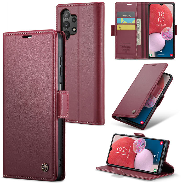 CaseMe Samsung Galaxy A13 4G/5G Wallet RFID Blocking Magnetic Buckle Case Red - Click Image to Close