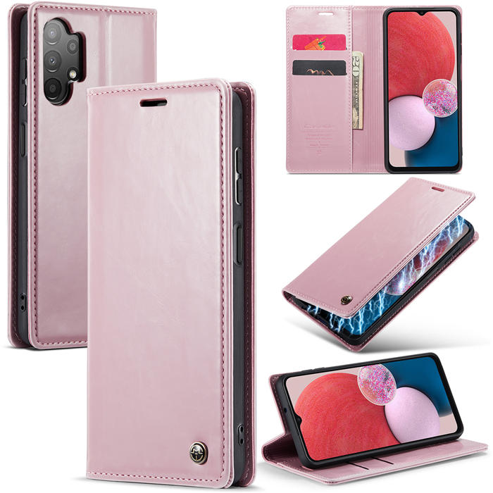 CaseMe Samsung Galaxy A13 Wallet Kickstand Magnetic Case Pink - Click Image to Close