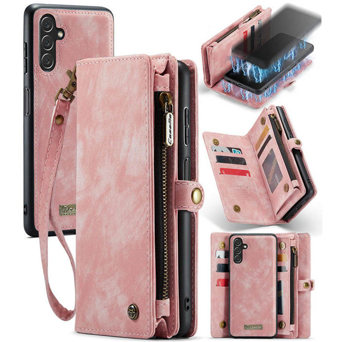 CaseMe Samsung Galaxy A13 5G Wallet Case with Wrist Strap Pink - Click Image to Close