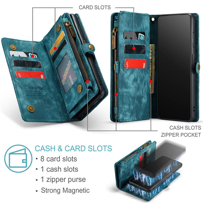 CaseMe Samsung Galaxy A13 5G Zipper Wallet Magnetic Detachable 2 in 1 Case with Wrist Strap