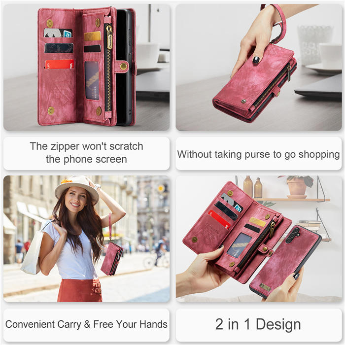CaseMe Samsung Galaxy A13 5G Zipper Wallet Magnetic Detachable 2 in 1 Case with Wrist Strap