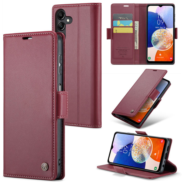 CaseMe Samsung Galaxy A14 Wallet RFID Blocking Magnetic Buckle Case Red