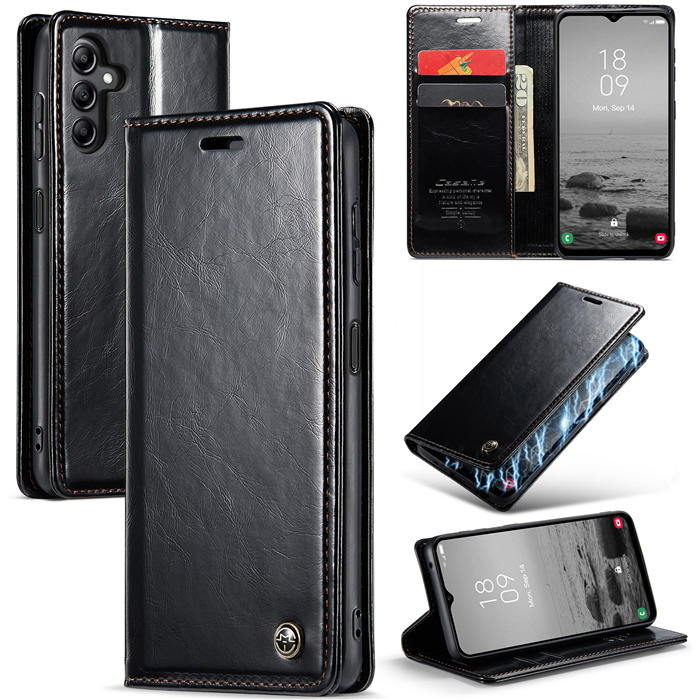 CaseMe Samsung Galaxy A14 5G Luxury Retro Wallet Case Black - Click Image to Close